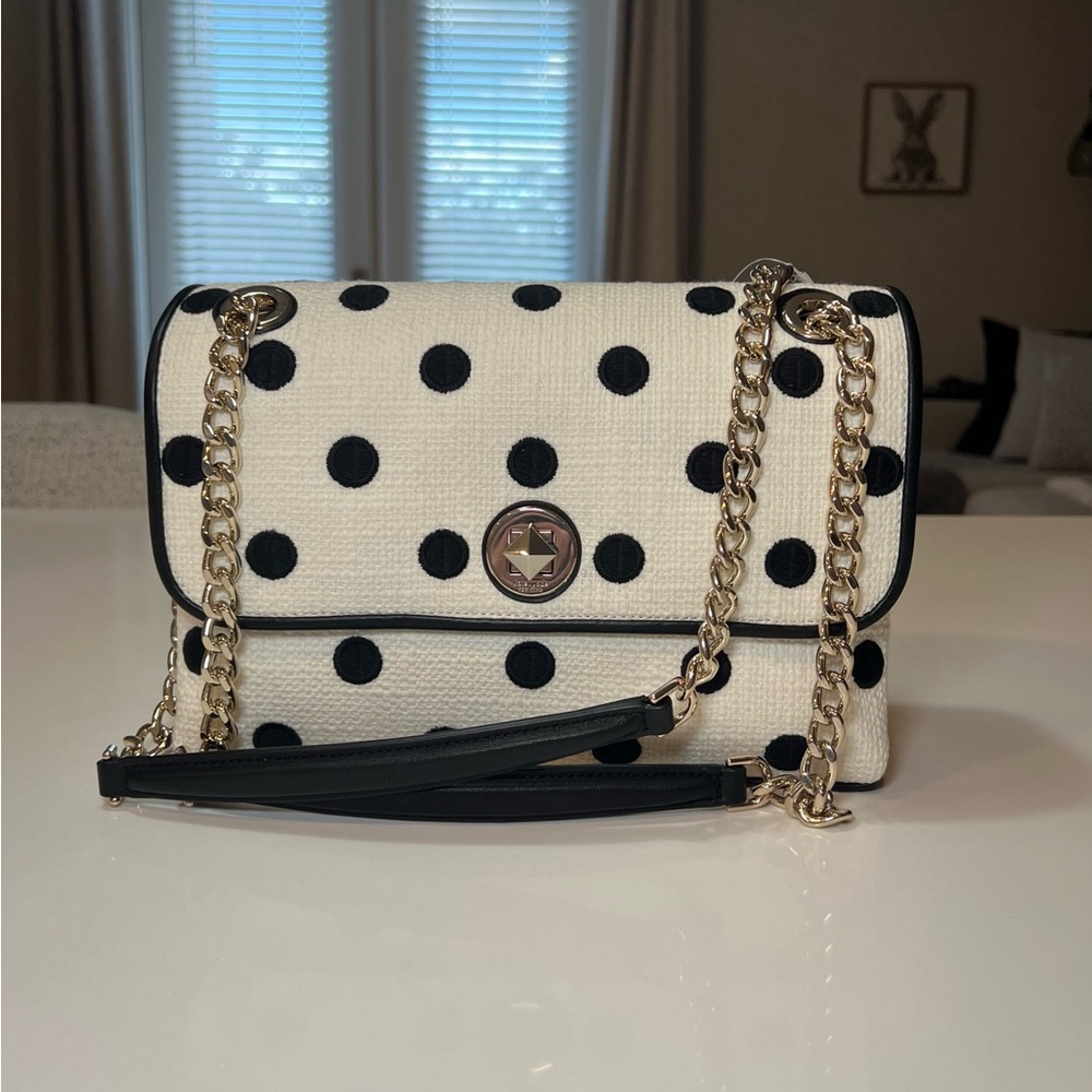 Kate Spade Natalia Polka Dot Embroidered 
Medium Flap Crossbody In Cream Multi